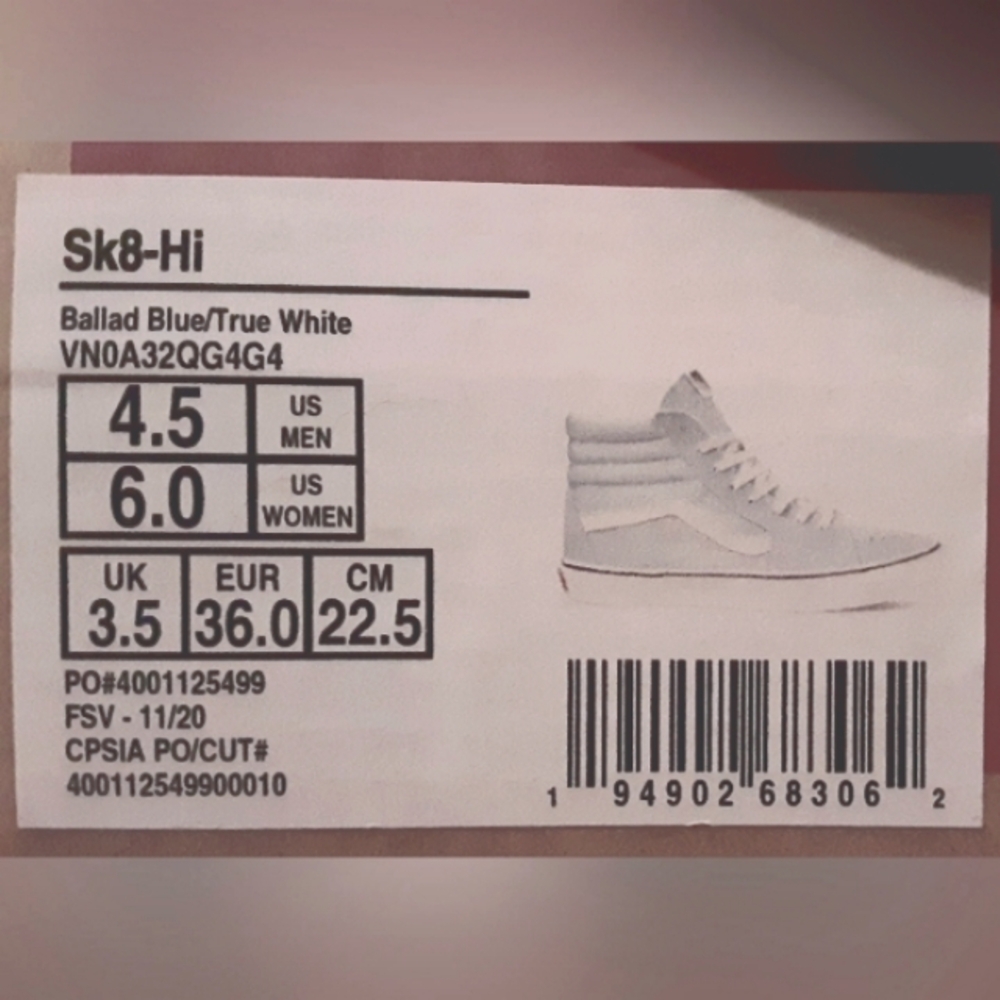 Vans Sk8-Hi Top in Ballad Blue and True White Shoes Sneakers - Picture 3 of 7